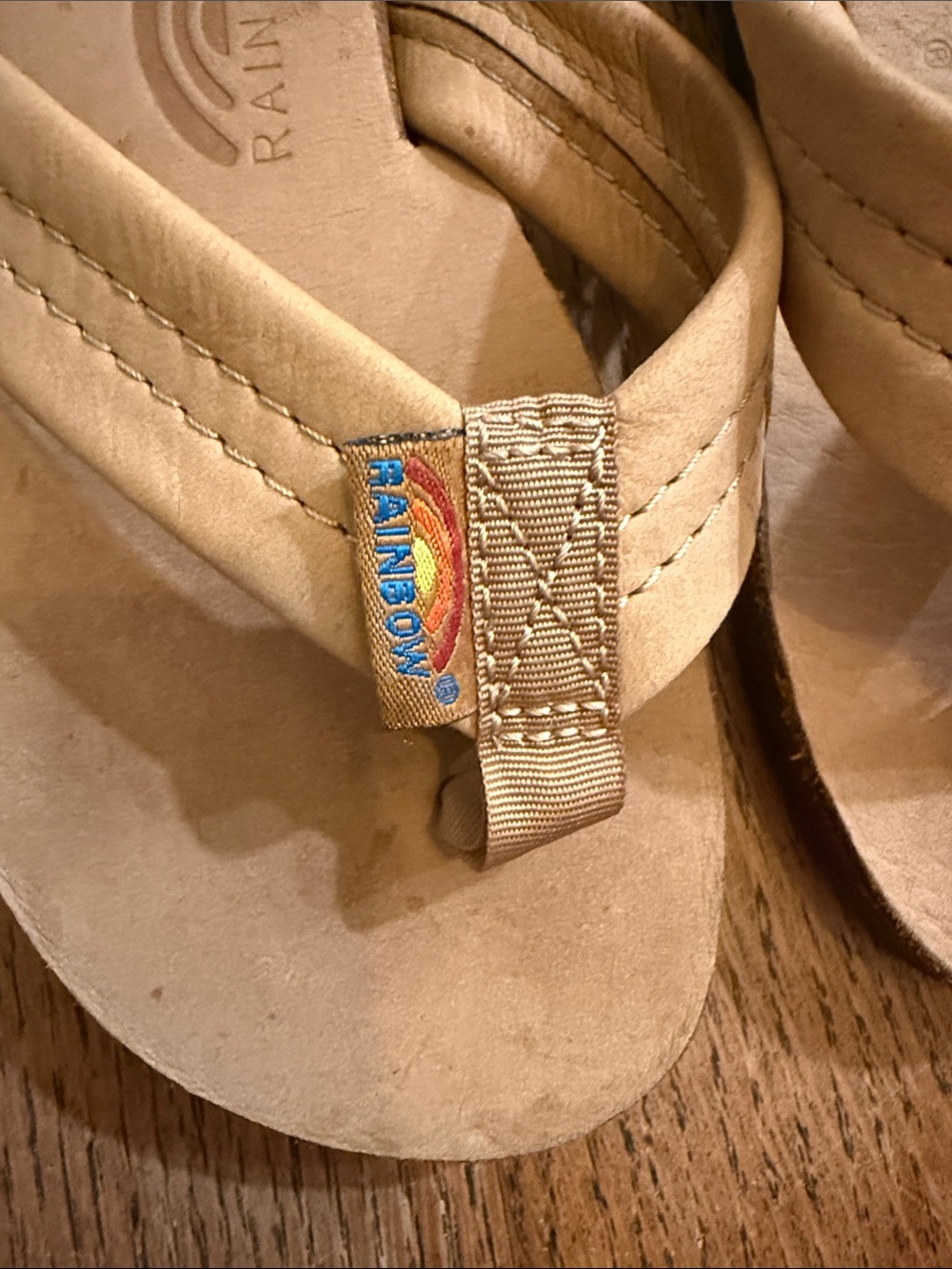 Rainbow Beige Leather Flip Flops kids sandals youth size 11/12 - Picture 3 of 8